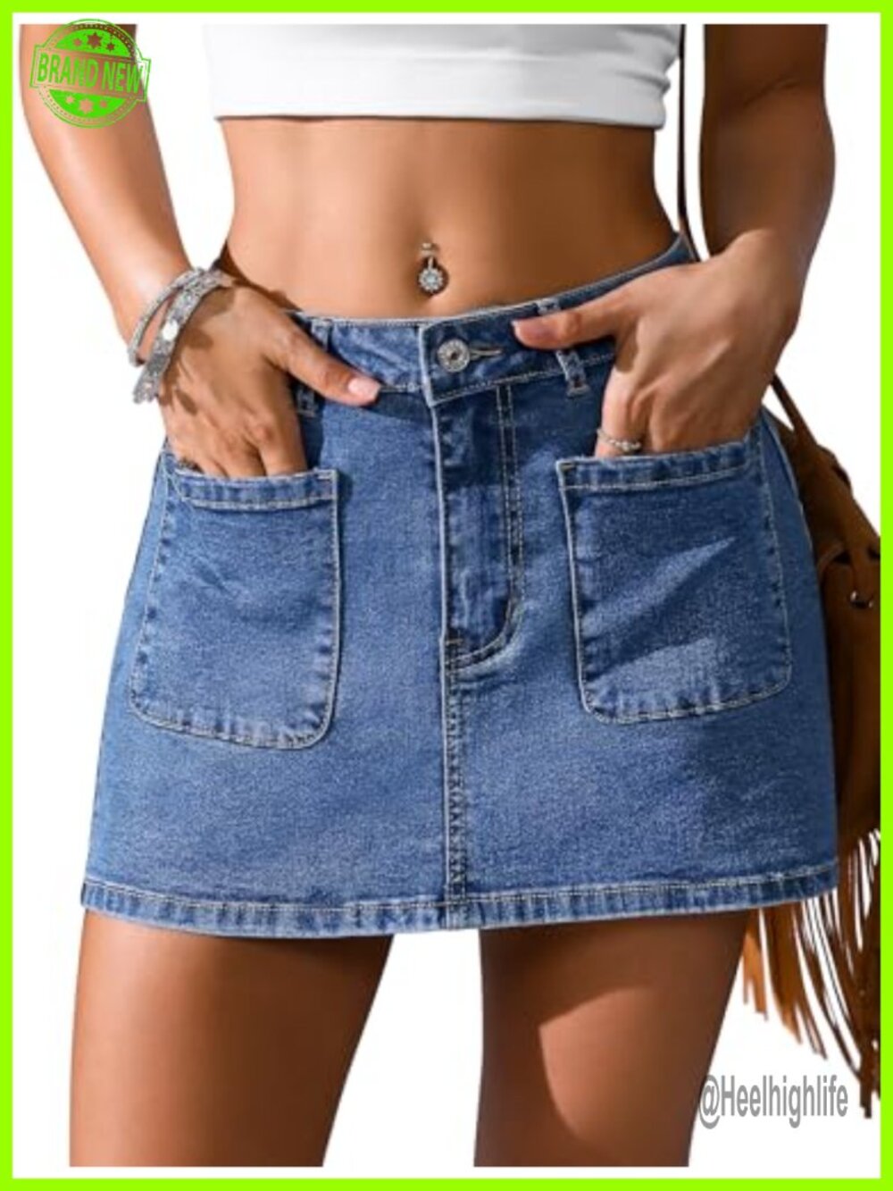 Women's Stretchy Denim Mini Skort with Pockets Low Rise Y2k